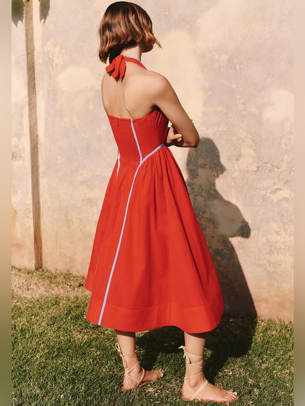 By Anthropologie Halter V-Neck Fit & Flare Midi Dress - Picture 2 of 7